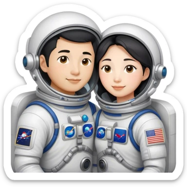 Asian Astronaut couple cuddling  sticker