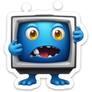 blue monster coming out of a tv sticker