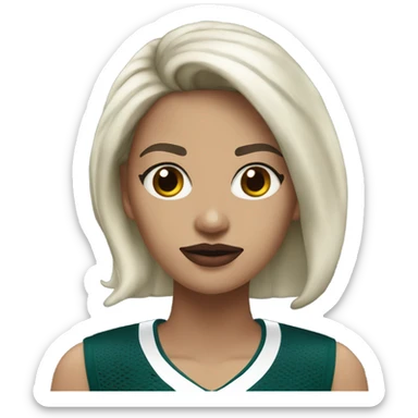  White skin female dark hair red lips wearing Philadelphia Eagles jersey sticker