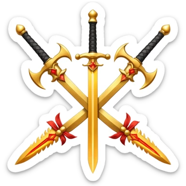 Three fiery royal golden swords crossed sticker