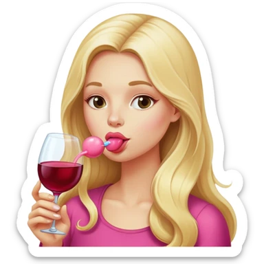 Long Blonde blowing bubblegum wine sticker