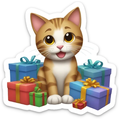 cat surrounded by presents sticker