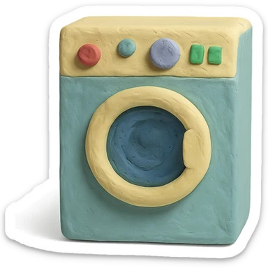 washing machine in claymation style with pastel colors and visible fingerprints sticker