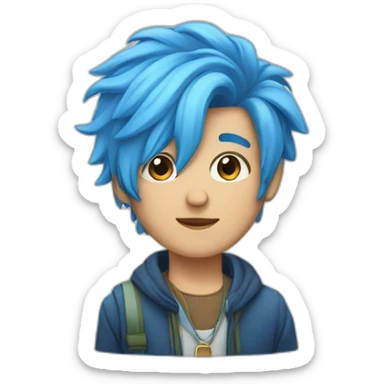Adult boy with blue hair and fashionable cloths  sticker