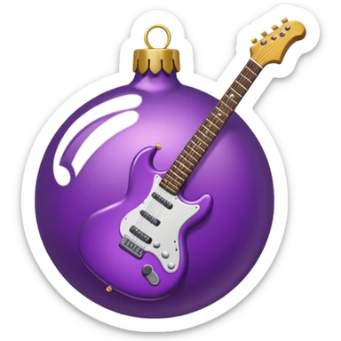 a purple Christmas ornament with a guitar sticker