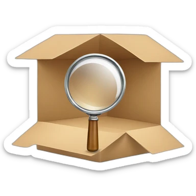 a magnifying glass inside an empty box sticker