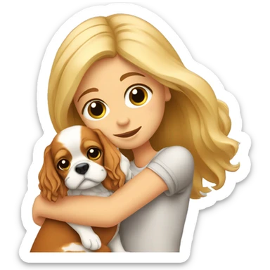 a blonde girl holding and hugging a cavalier king charles spaniel  sticker