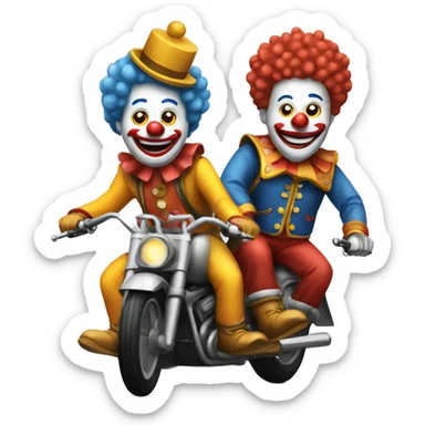 2 clowns riding in motorcycle sticker