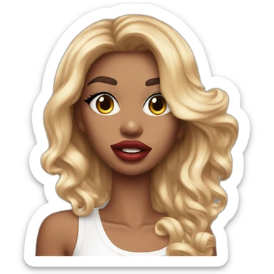 Influencer model with huge fake lips taking a selfie sticker