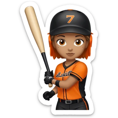 Softball player with black and orange jersey sticker