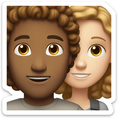 white girl with brown long straight hair hugging a light brown man with brown curly hair sticker