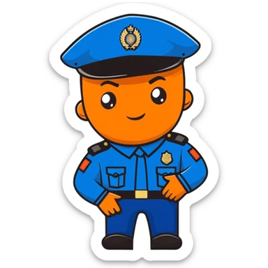 Russian police officer with traditional police cap and blue uniform sticker