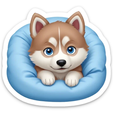 kawaii disney red siberia husky puppy with blue eyes, cozy in a bed sticker