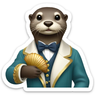 Wealthy Otter holding scallop shells sticker