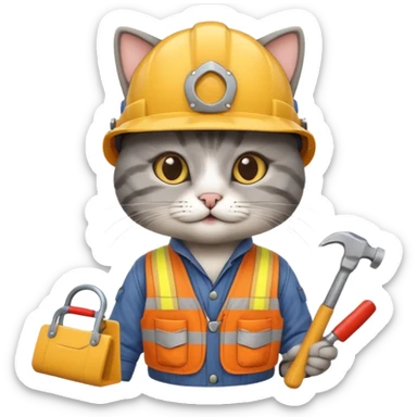cat, handyman Outfit, wearing a Helmet sticker