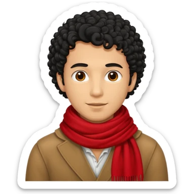 tan skin man, curly black hair wear red scraft sticker