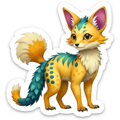 Feral Rare Fantasy vibrant colorful Vernid-Trico-species by LiLaiRa, random markings, tufted tail, tufted ears, full body sticker
