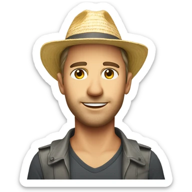 Healthy city slicker caucasian headshot with sunhat sticker