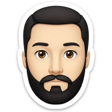 A man with black eyes. With a black beard and medium smooth hair. with the neck sticker
