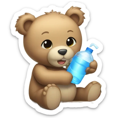 Cute teddy bear drinking water sticker