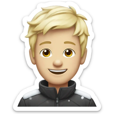 smiling boys with penguin in snow blond hair sticker