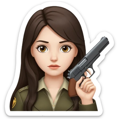 A brunette with long hair girl who is about to kill herself witha gun pointed at her temple sticker