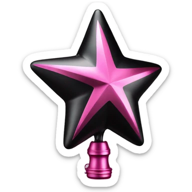 Realistic isolated black and pink metallic star christmas tree topper. sticker