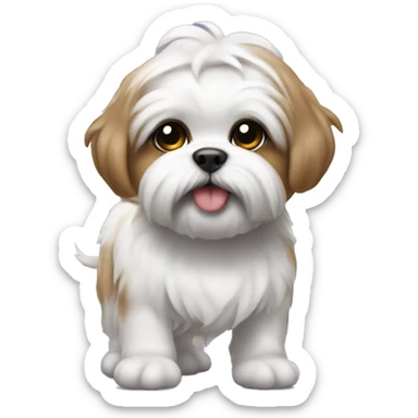 Walking Shitzu wearing baby pamper trying to take it off sticker