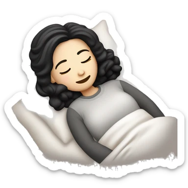 A￼ white girl with black hair sleeping in a bed at winter’ sticker