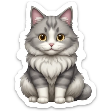 a very fluffy big grey and white cat sitting regally sticker