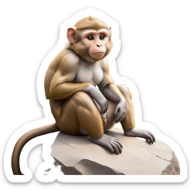 cinematic-macaque-realistic-full-body-sitting-emoji,-compact-muscular-frame-poised-on-a-rocky-outcrop,-short-curled-tail-resting-behind,-head-tilted-dramatically,-thick-dense-fur-in-warm-shades-of-brown-and-grey,-expressive-eyes-filled-with sticker