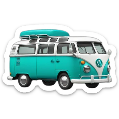 old turquoise and white vw split bus without roof rack sticker