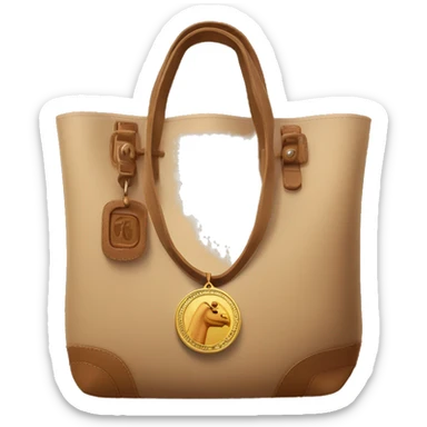 A nevy tote bag with leather camel medal sticker