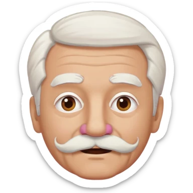 old guy with funny hair and brown shades and pink mustache sticker