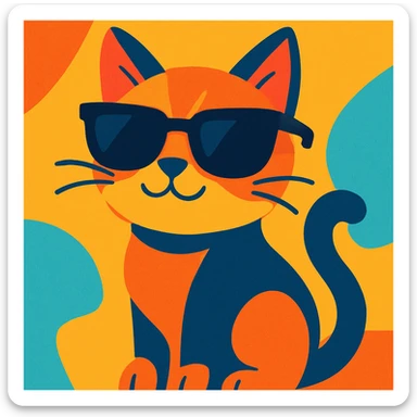 a stylish cat with dark sunglasses, modern illustration, vibrant toon style sticker