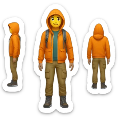 A full body hiker yellow skin and wear a orange hoodie sticker