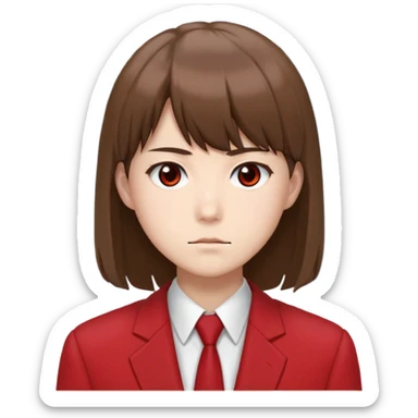 Kiyotaka Ayanokoji from Classroom of the Elite, calm and emotionless expression, brown hair with bangs, sharp eyes, wearing red school blazer with white shirt sticker