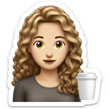 Brown wavy haired white girl with a coffee sticker