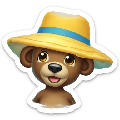 A little and very happu bear who wear a bucket hat swim in inflatable pool sticker