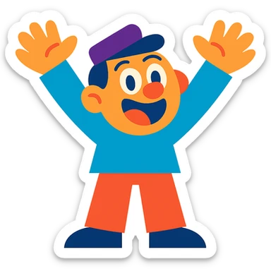character with hands up, fun and expressive style, vibrant toon sticker