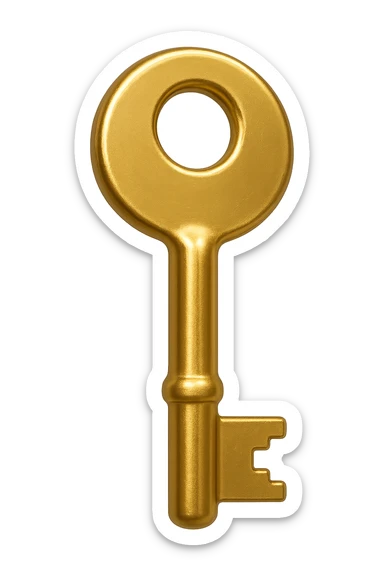 chiave semplice dorata in 3d, iperrealistica in 3d sticker