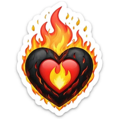 Black and red heart on fire sticker