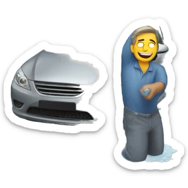 man washing a car sticker