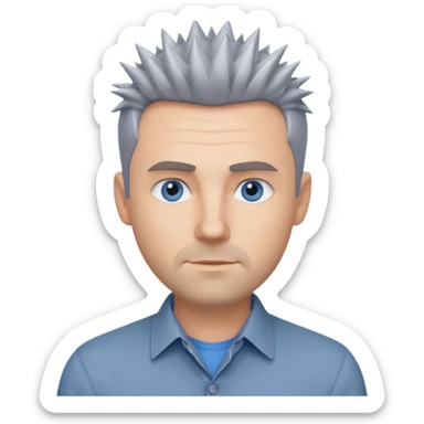 40 yr old white man short spike hair grey dress shirt blue eyes no smile sticker