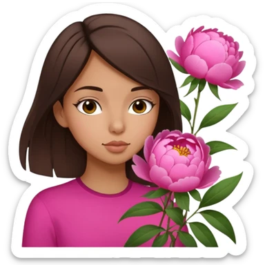 brunette girl smells flowers peonies sticker