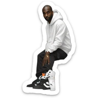 Virgil abloh qui tient une paire de off white sticker