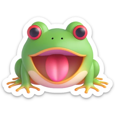 3D emoji style frog face, mouth open as if surprised, simple and cute sticker