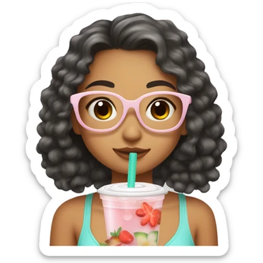Cute summer girl drink boba sticker
