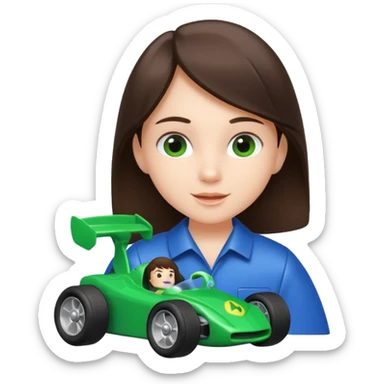 brunette kid playing green formula 1 toy sticker