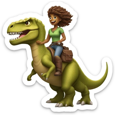 Woman riding dinosaur  sticker